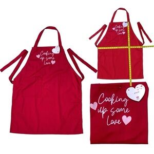 Always First Apron Halter Waist Tie Adjustable Pocket 28 x 22 in Red Pink